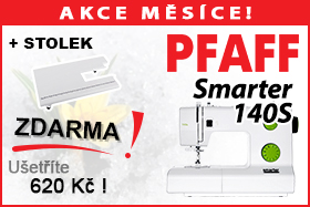 Šicí stroj Pfaff Smarter 140S s přídavným stolkem pro rozšíření pracovní plochy ZDARMA